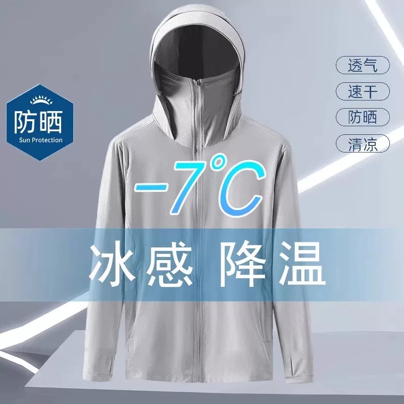 外贸尾货夏季冰丝透气薄款连帽防紫外线防晒服外套男士钓鱼防晒衣 详情图