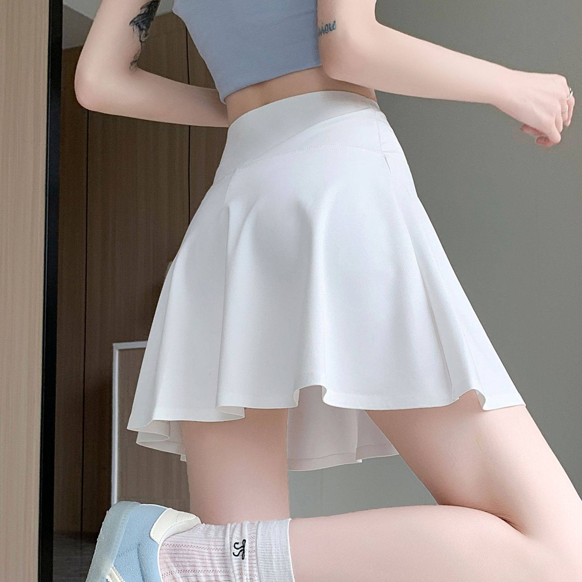 运动短裙女假夏季两件防走光瑜伽裙跑步健身网球羽毛球百褶小白裙